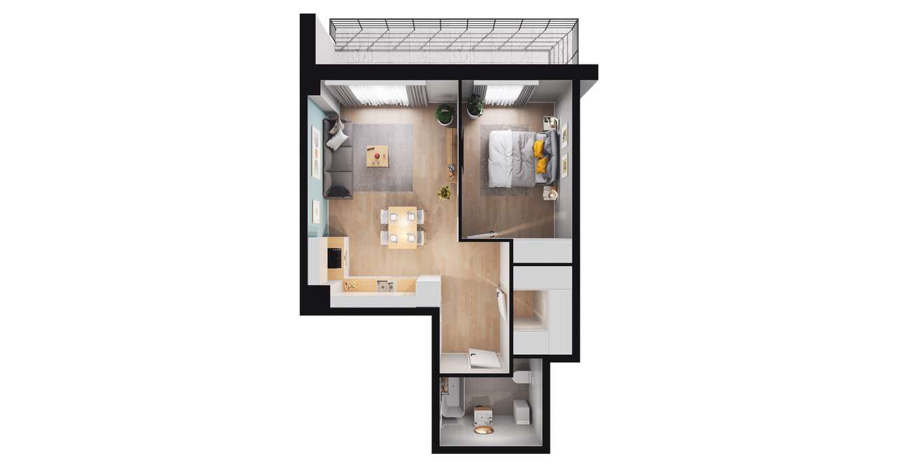 2-pokojowe mieszkanie 48m2 + balkon - Pełny obrazek: 2/8