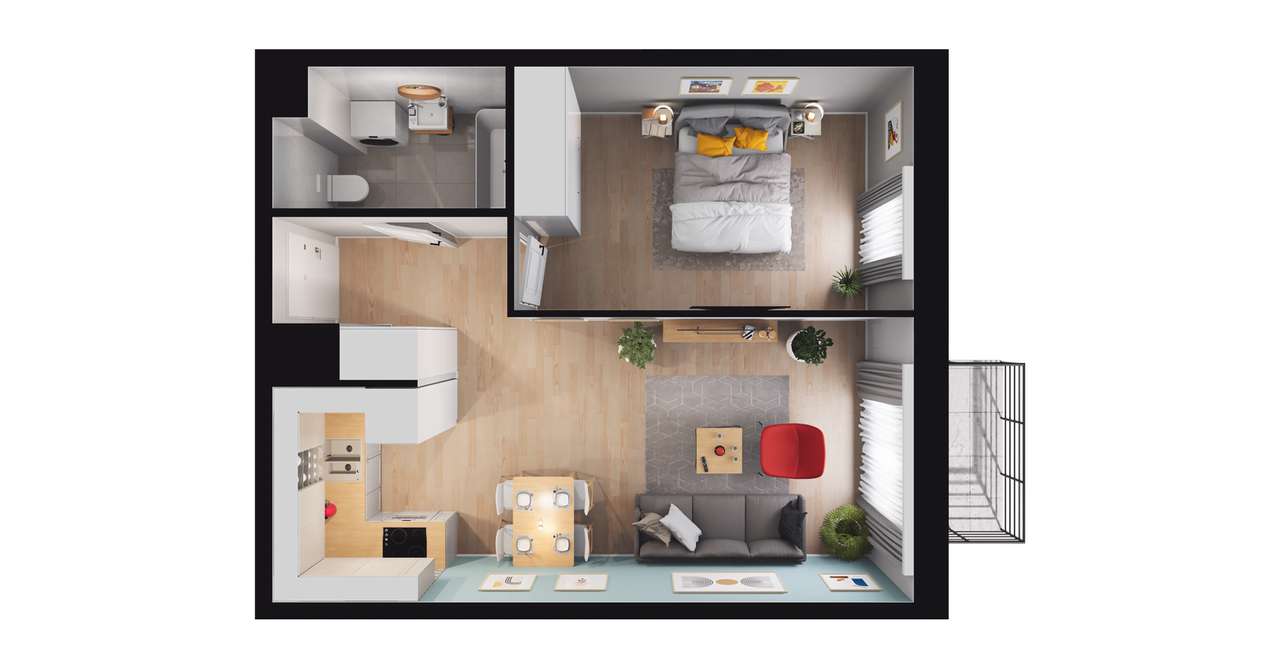 2-pokojowe mieszkanie 41m2 + balkon Bez Prowizji - Pełny obrazek: 2/8