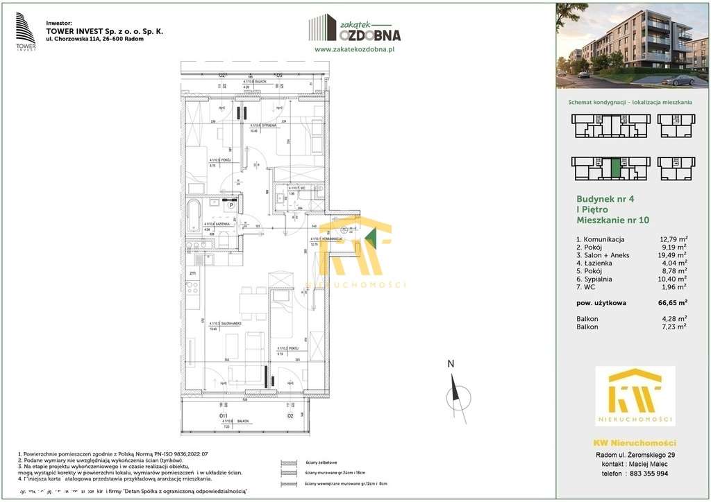 4 Pokoje / 66,65 m / 1 piętro / 2 x balkon - Pełny obrazek: 2/6