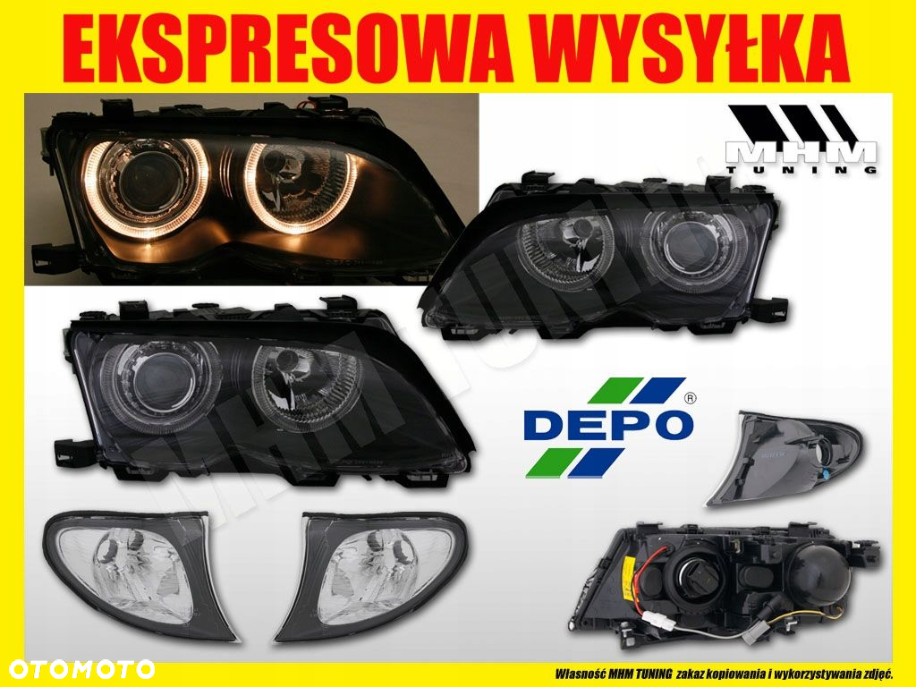 Reflektory Lampy Kierunkowskazy kpl Czarne Black Soczewka Bmw 3 E46 Lift - 2