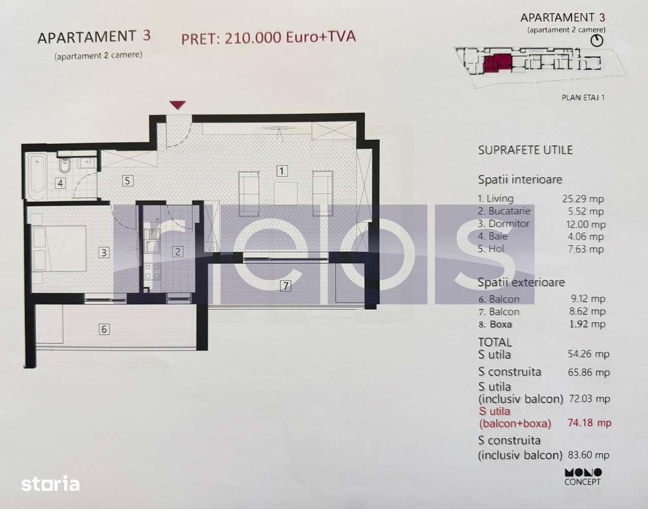 DE VANZARE | APARTAMENT 2 CAMERE + TERASA 18 MP  | ZONA EMINESCU - Imagine principală: 2/2