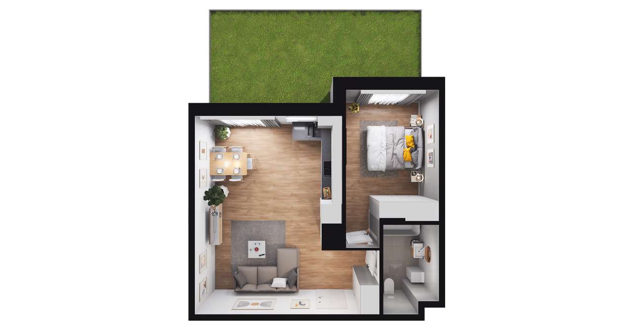 2-pokojowe mieszkanie 45m2 + ogródek - Pełny obrazek: 2/8