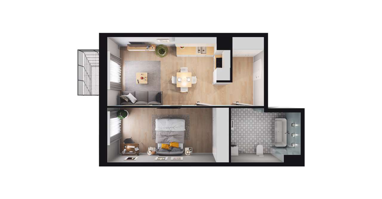 2-pokojowe mieszkanie 47m2 + balkon - Pełny obrazek: 2/8