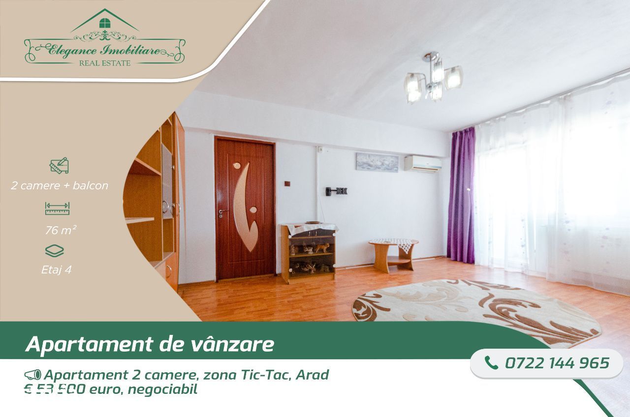 Apartament 2 camere, zona Tic-Tac, Arad