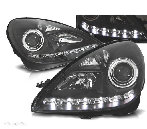 FARÓIS COM LUZ DIURNA LED PARA MERCEDES SLK R171 04-11 FUNDO PRETO - 1