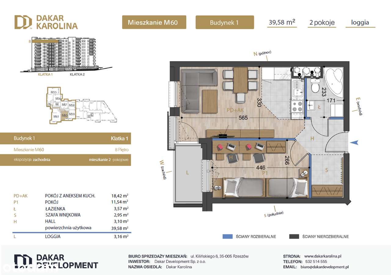 Nowe 2 pokoje - 39,58m2 |Loggia |Winda |Dakar Karolina |Projektant - Pełny obrazek: 2/6