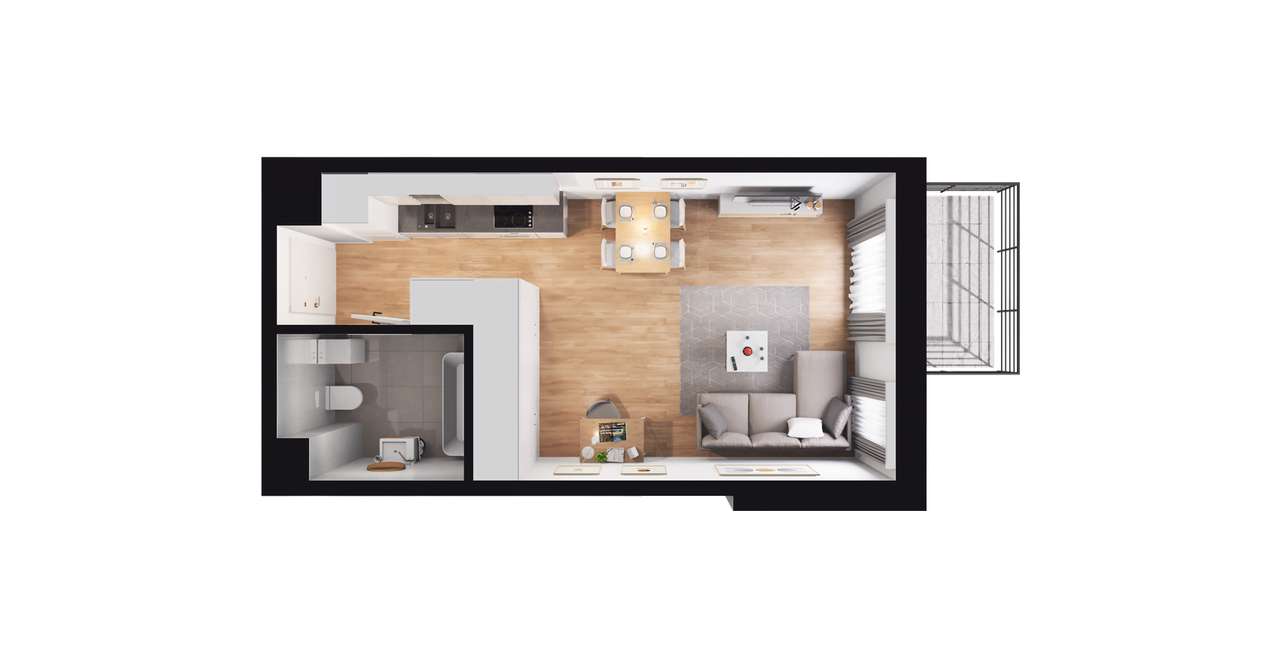 1-pokojowe mieszkanie 30m2 + balkon - Pełny obrazek: 2/8