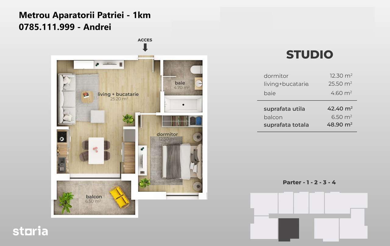 Metrou Aparatorii Patriei (1km) - garsoniera 37mp - Imagine principală: 4/7