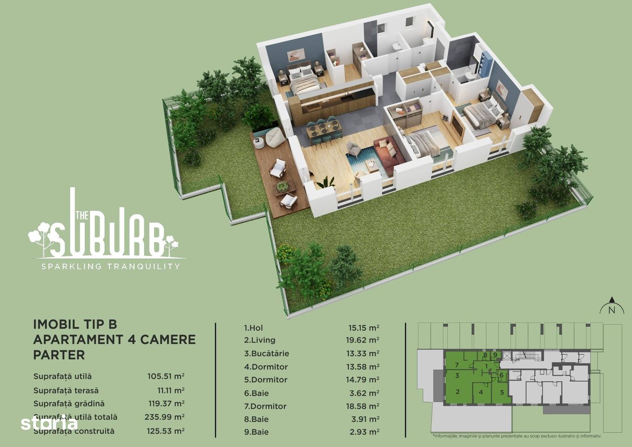 Apartament 4 camere cu gradina The Suburb Buftea