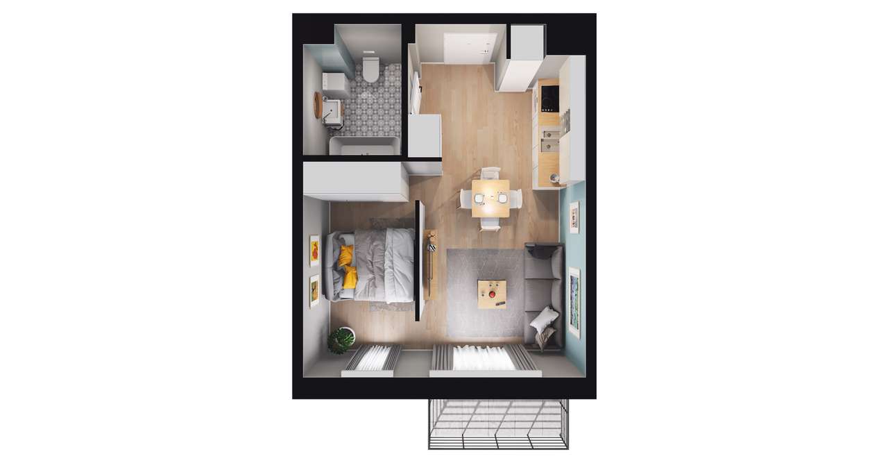 1-pokojowe mieszkanie 30m2 + balkon - Pełny obrazek: 2/8