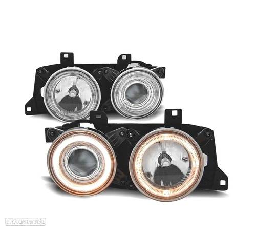 FARÓIS ANGEL EYES PARA BMW E34 E32 88-95 FUNDO CROMADO - 1