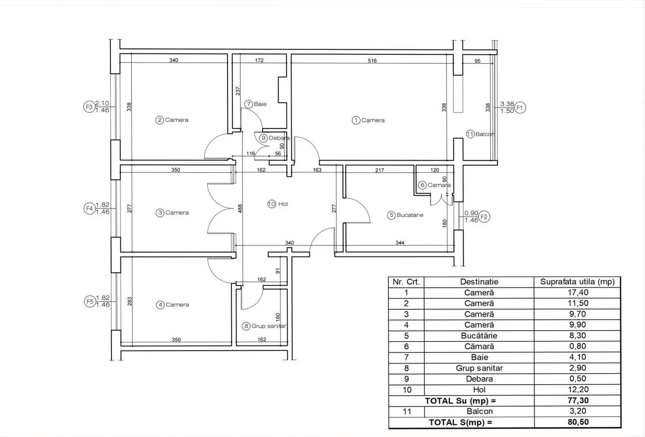 Apartament 4 camere, cartier Noua, 77,30 mp, 2 bai, balcon, etaj 2/4. - Imagine principală: 1/7
