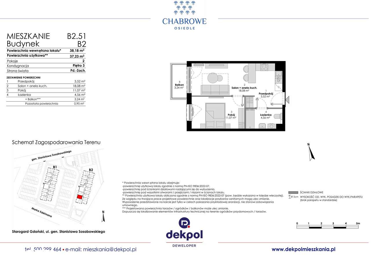 2-pokojowe mieszkanie 37m2 + balkon - Pełny obrazek: 2/7