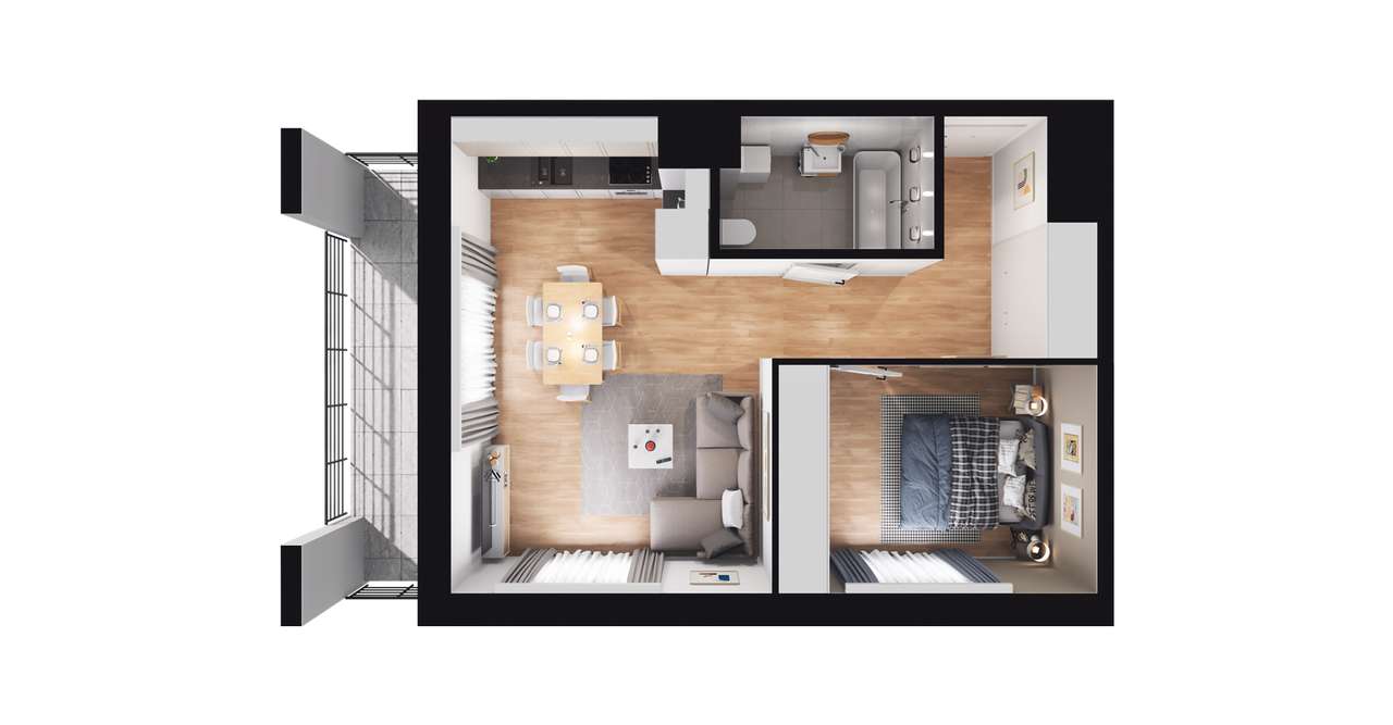 2-pokojowe mieszkanie 41m2 + balkon - Pełny obrazek: 2/8