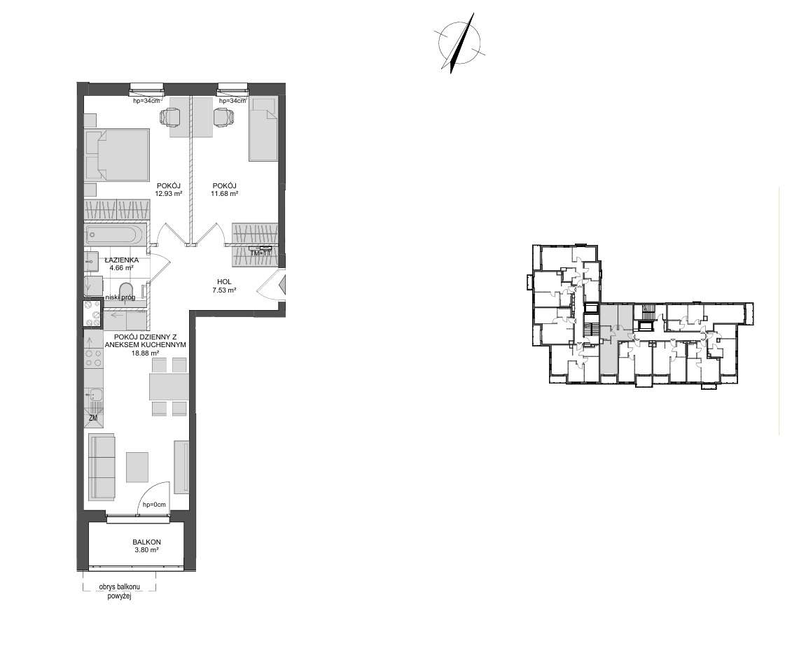 56 m2 - 3 pokoje - 2 piętro - Gdańsk Siedlce - ekspozycja południowa-6