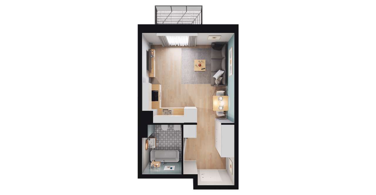 1-pokojowy apartament inwestycyjny 26m2 + balkon - Pełny obrazek: 2/8