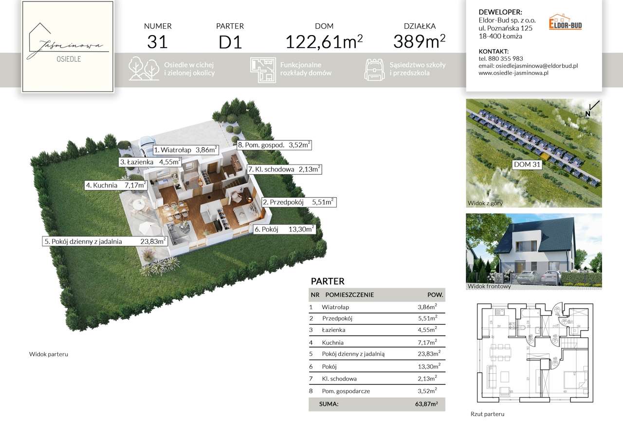 Dom wolnostojący pod ŁOMŻĄ tuż przy szkole! 122,61 m2, 5pokoi+salon