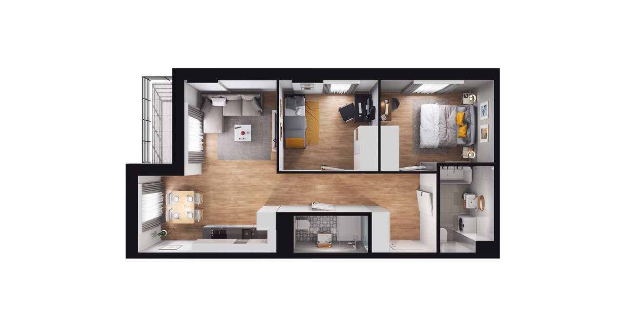 3-pokojowe mieszkanie 56m2 + loggia - Pełny obrazek: 2/8