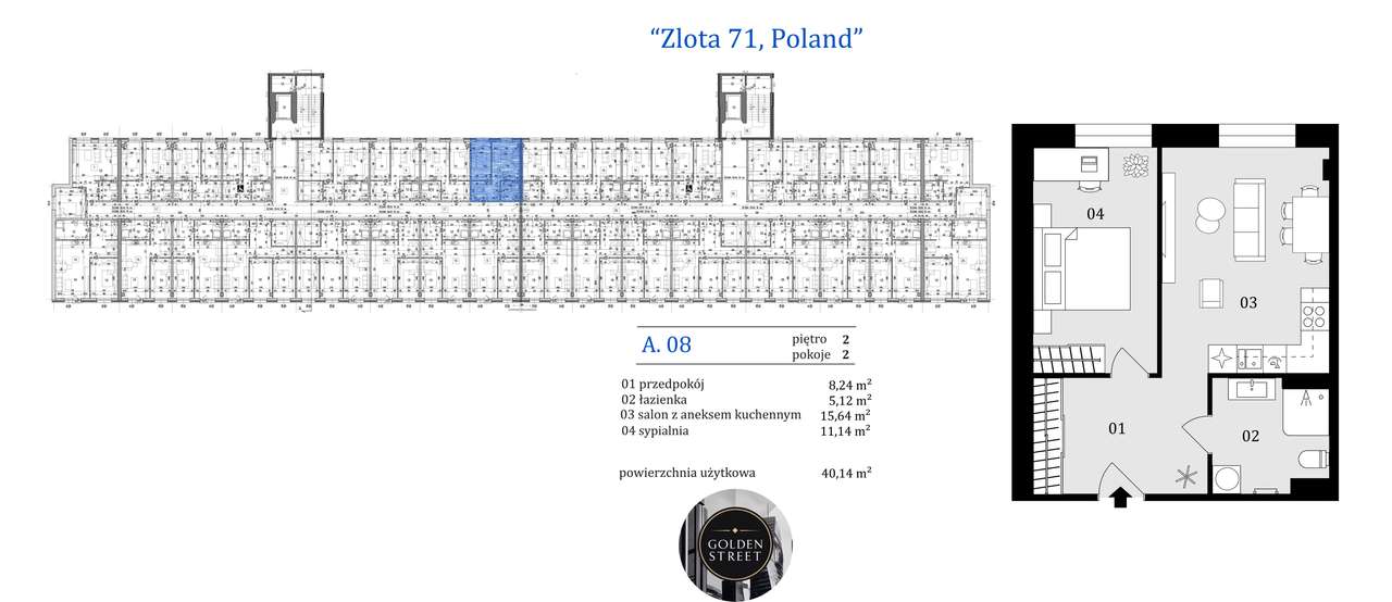 Złota 71 | mieszkanie 2-pok. | A.2.8 - Pełny obrazek: 5/11