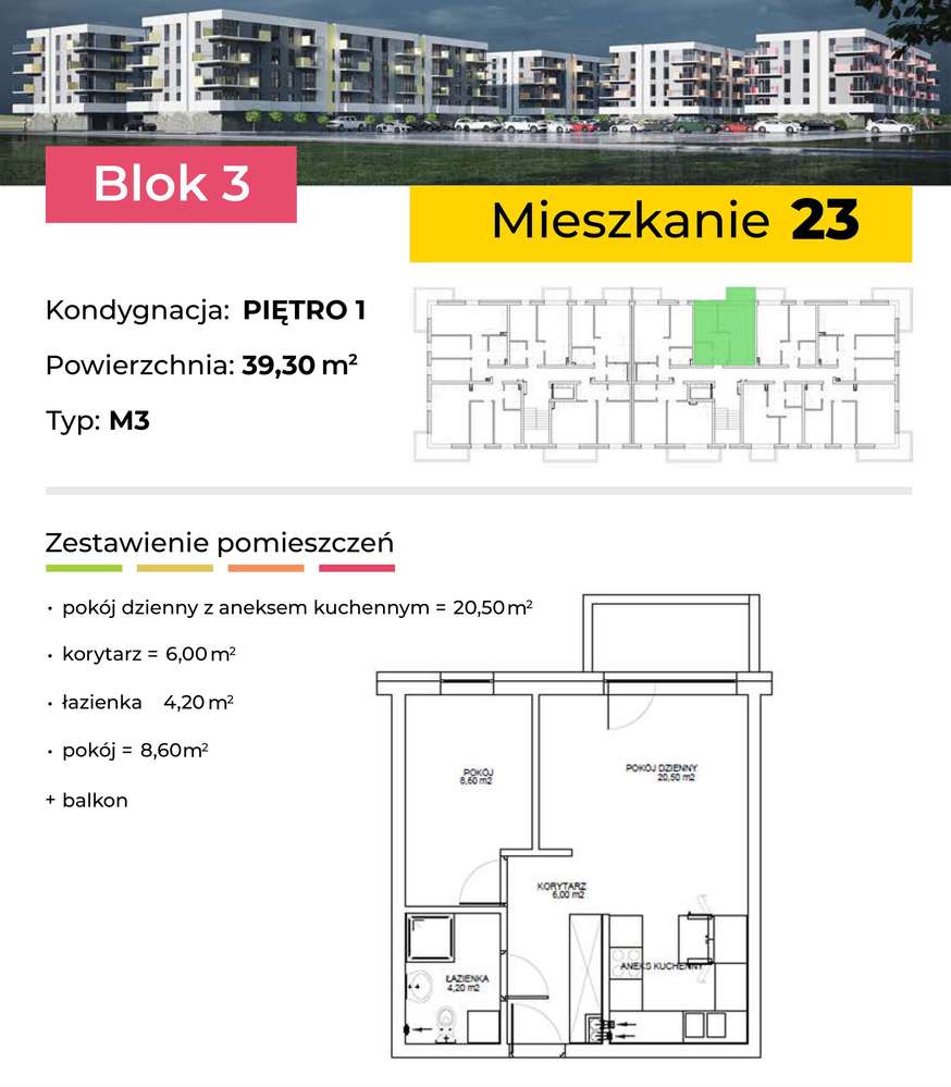 Nowoczesne 2-pokojowe mieszkanie 39,20 m2, I piętro - Pełny obrazek: 4/14