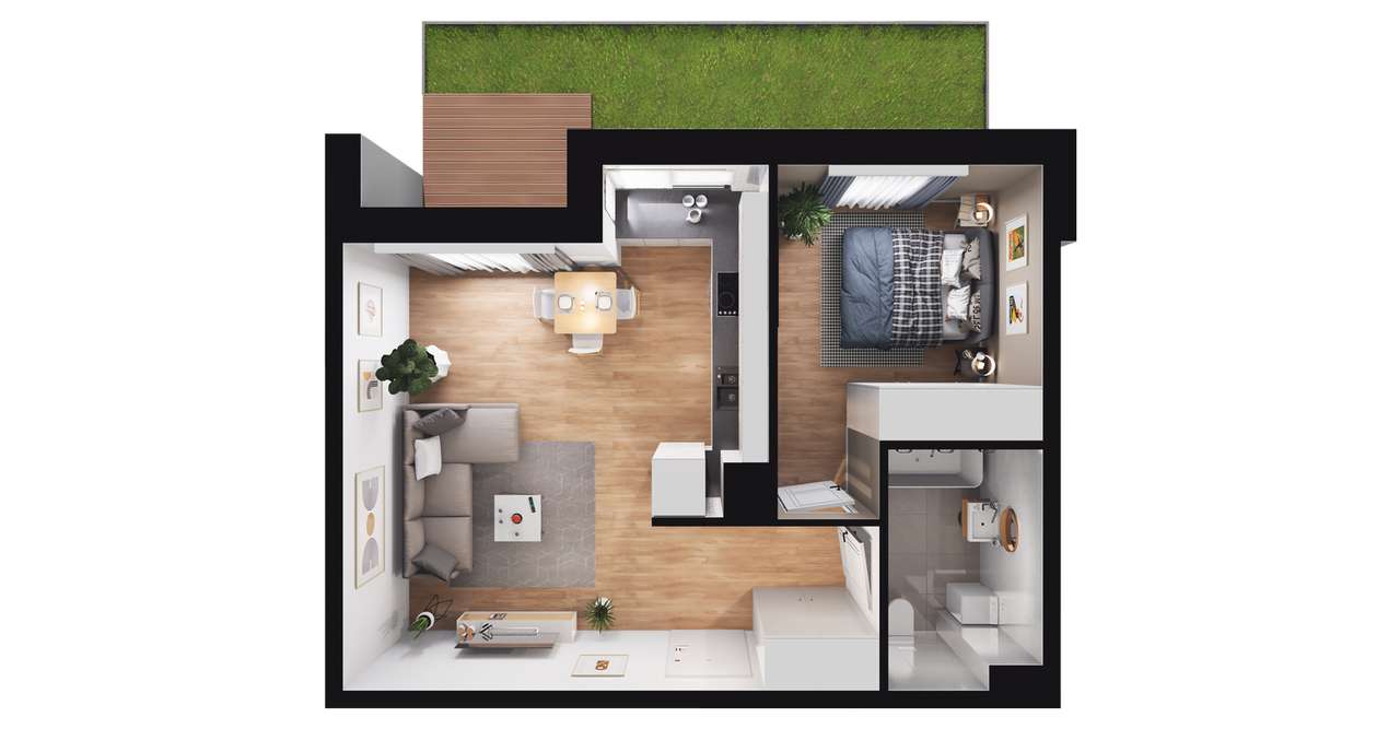 2-pokojowe mieszkanie 42m2 + ogródek Bezpośrednio - Pełny obrazek: 2/7