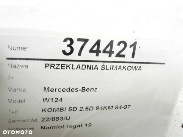 PRZEKŁADNIA ŚLIMAKOWA MERCEDES-BENZ 124 sedan (W124) 1984 - 1993 250 D (124.125) 69 kW [94 KM] - 6