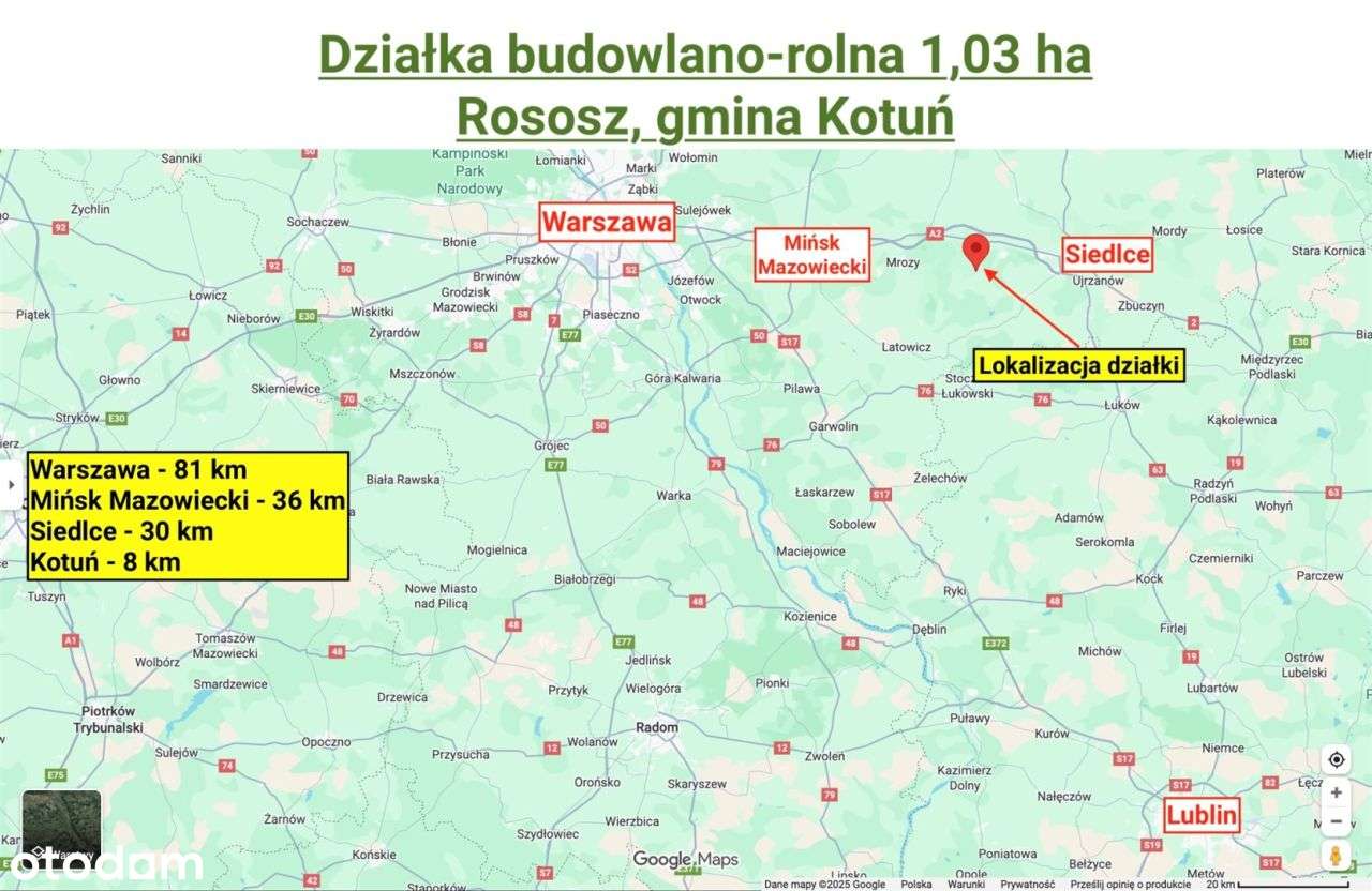 Działka budowlano-rolna 10300 m²,Rososz, gm. Kotuń-9