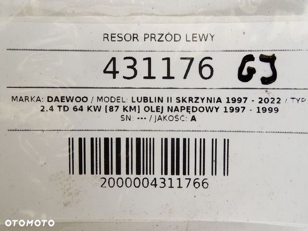 RESOR PRZÓD LEWY DAEWOO LUBLIN II Skrzynia 1997 - 2022 2.4 TD 64 kW [87 KM] olej napędowy 1997 - - 8