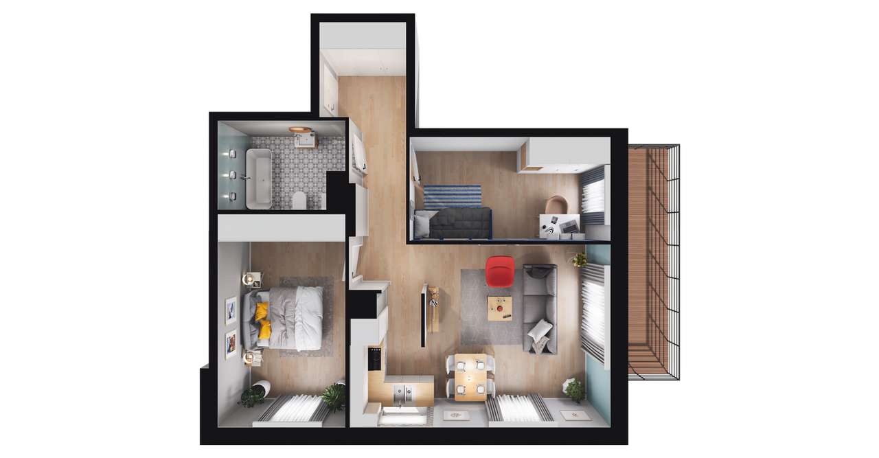 3-pokojowe mieszkanie 60m2 + balkon Bezpośrednio - Pełny obrazek: 2/7