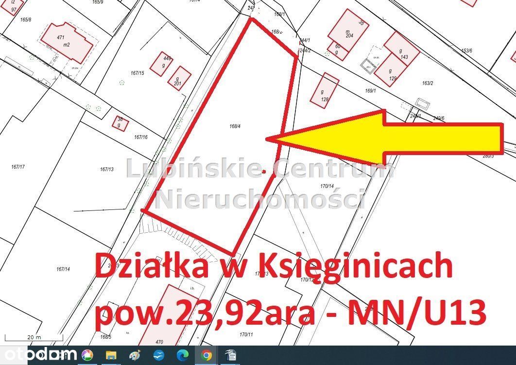 Działka, 23,92 m², Księginice