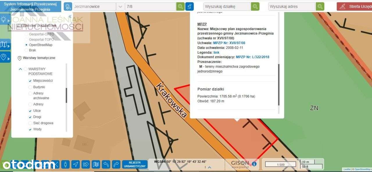 DZIAŁKA w CAŁOŚCI BUDOWLANA POŁOŻONA W JERZMANOWICACH ul. KRAKOWSKA-9