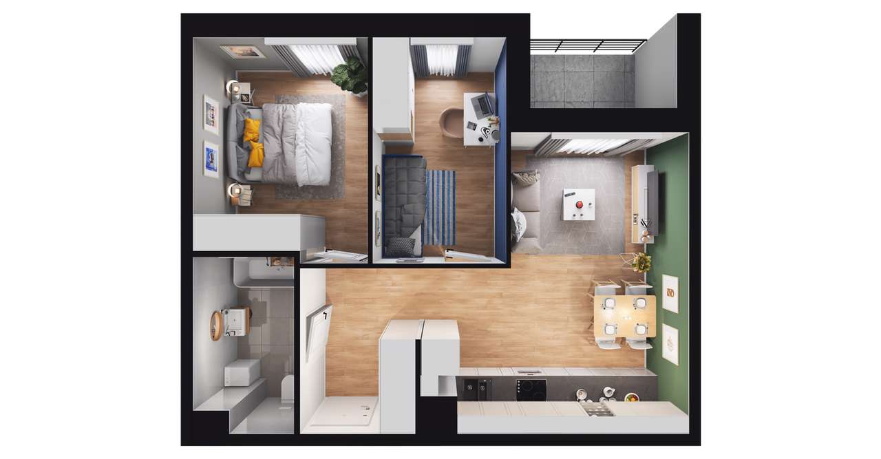 3-pokojowe mieszkanie 48m2 + loggia Bezpośrednio - Pełny obrazek: 2/8