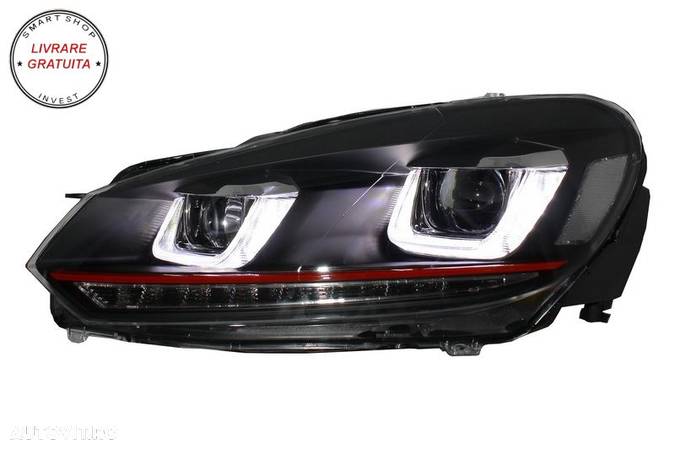 Faruri LED VW Golf 6 VI (2008-2013) Golf 7 3D Design Red Strip GTI LED Dinamic cu - livrare gratuita - 5
