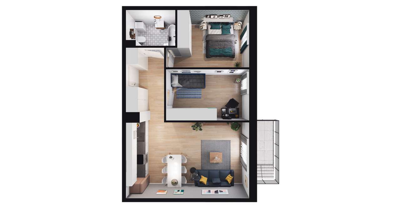 3-pokojowe mieszkanie 58m2 + balkon - Pełny obrazek: 2/8