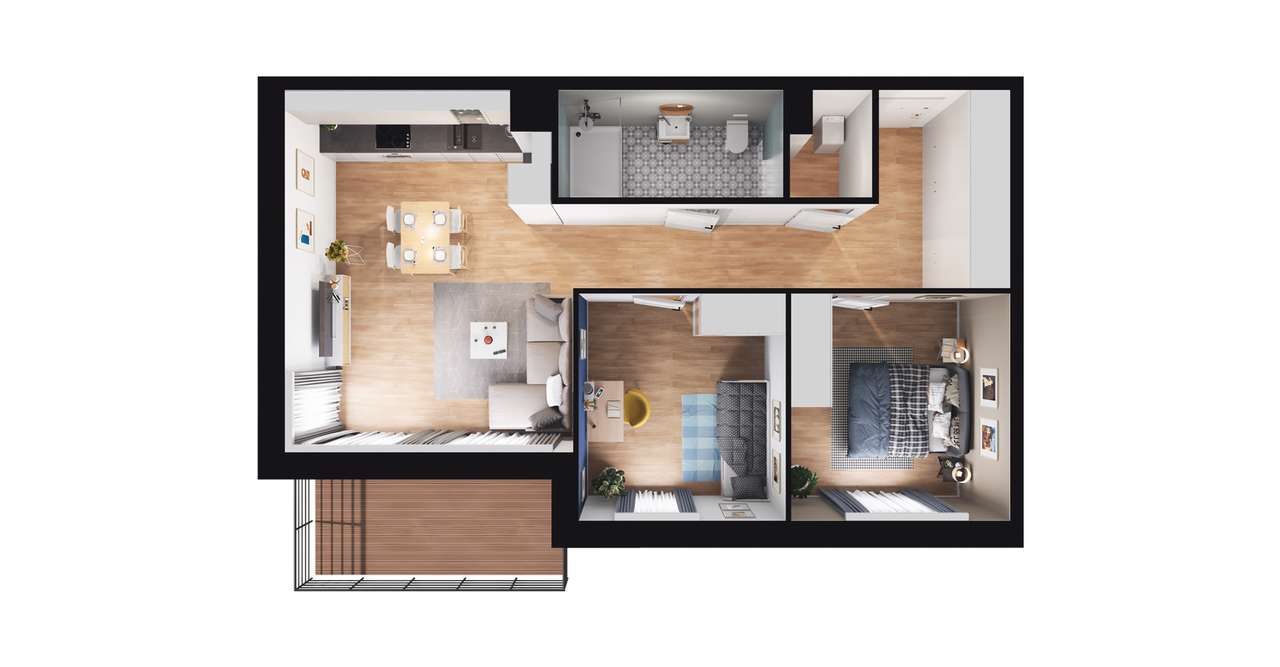 3-pokojowe mieszkanie 60m2 + balkon Bezpośrednio - Pełny obrazek: 3/9