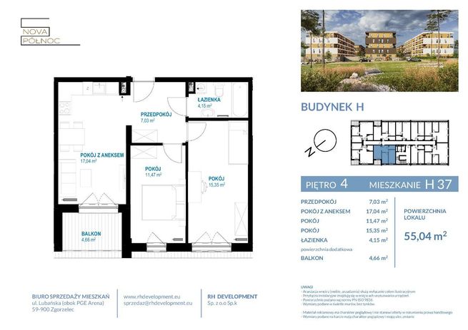 Mieszkanie 3 - pokojowe - pow. 55,04 m2 - 4 piętro