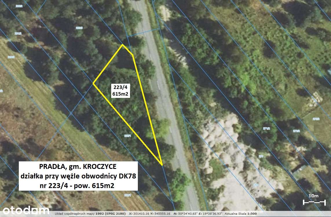 Działka drogowa 615m2 przy projektowanym wężle dr. krajowej DK78-4