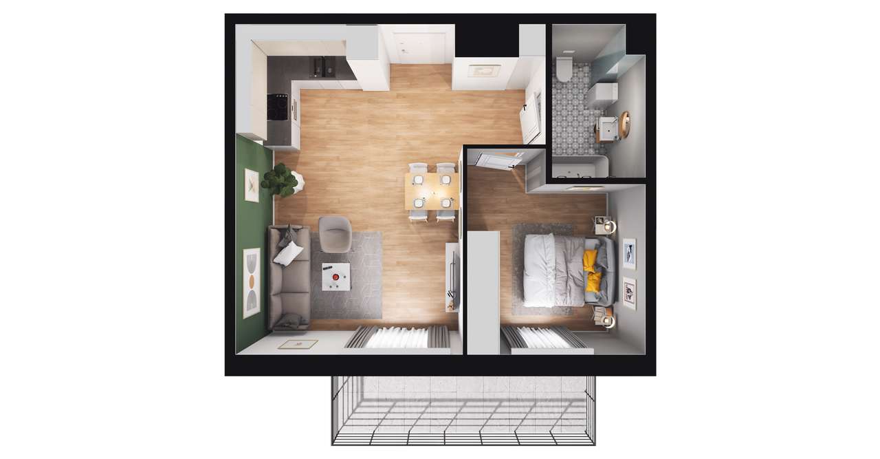 2-pokojowe mieszkanie 44m2 + balkon Bezpośrednio - Pełny obrazek: 2/8