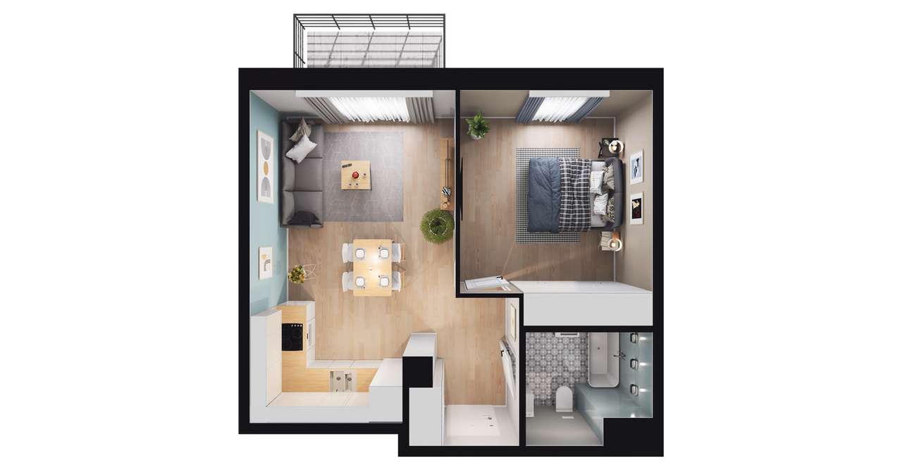 2-pokojowe mieszkanie 43m2 + balkon Bezpośrednio - Pełny obrazek: 2/8