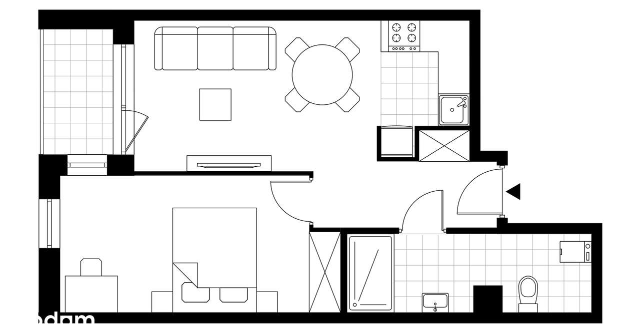 2-pokojowe mieszkanie 40m2 + loggia Bezpośrednio - Pełny obrazek: 3/6