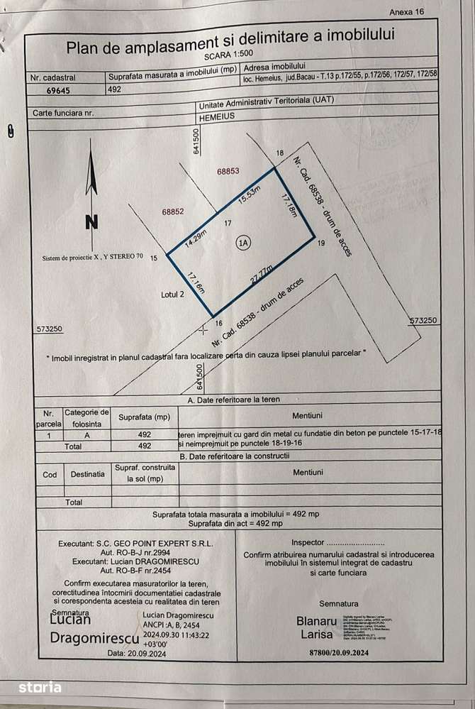 Teren intravilan 492mp cu 28m deschidere-Hemeiusi,Bacau - Imagine principală: 1/3