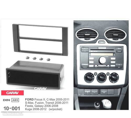 MOLDURA ADAPTADOR PRETO PARA RADIO 1-DIN PARA FORD FOCUS C-MAX S-MAX FUSION TRANSIT FIESTA GALAXY KU - 1