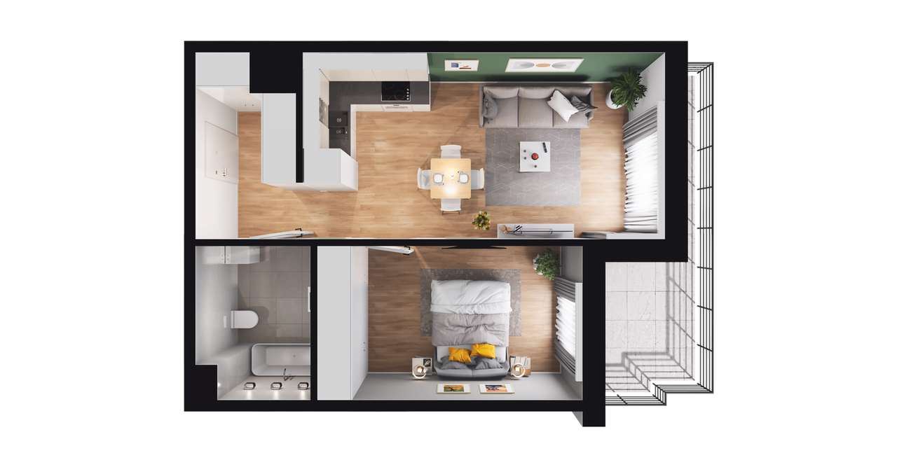 2-pokojowe mieszkanie 41m2 + balkon Bezpośrednio - Pełny obrazek: 2/8