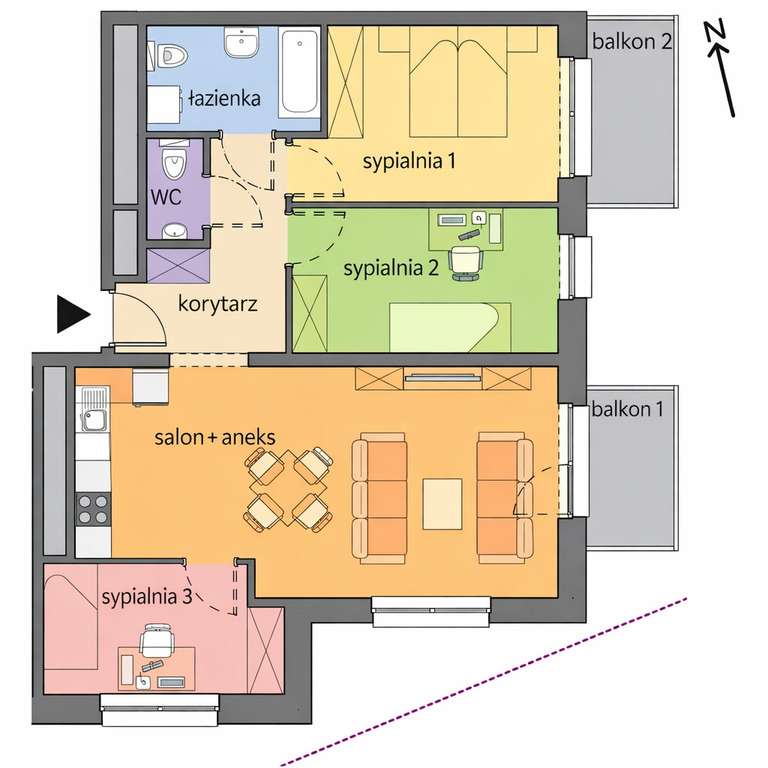 Salon 31 m² | 3 sypialnie | 2 balkony | Magnolia 5 minut pieszo | TOP-4