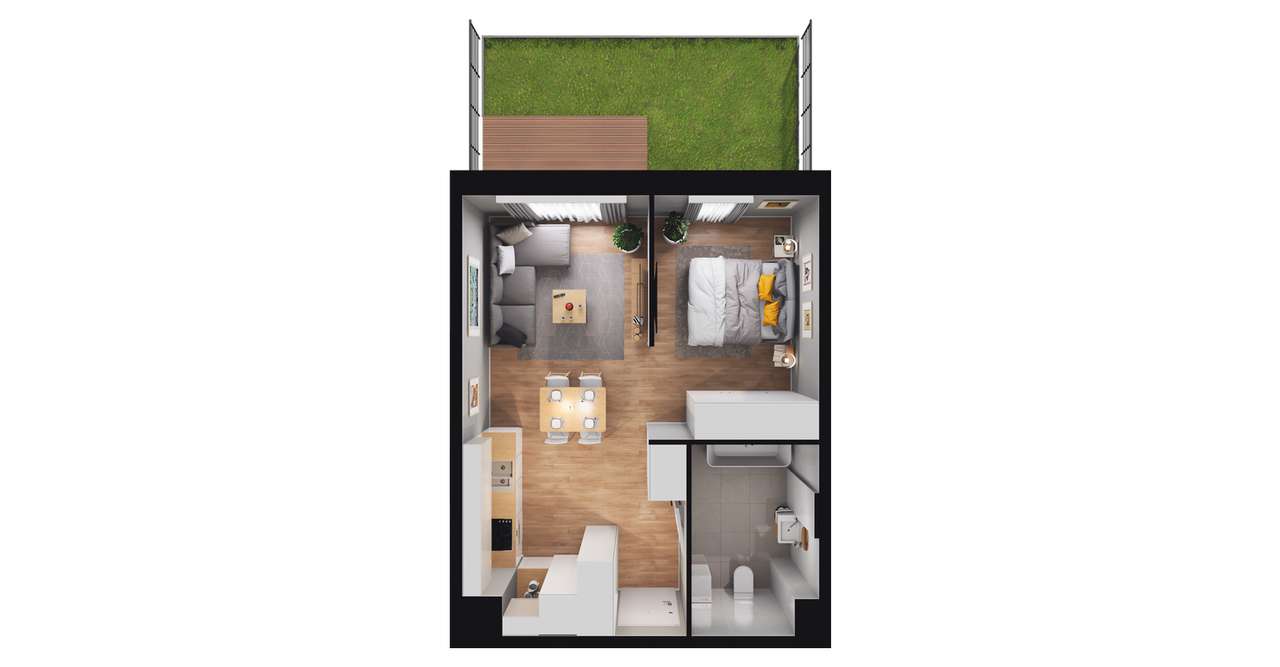 1-pokojowy apartament inwestycyjny 37m2 + ogródek - Pełny obrazek: 2/8