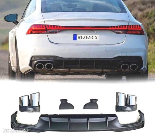 DIFUSOR PARA AUDI A7 S-LINE 19- LOOK RS7 + PONTEIRAS DE ESCAPE CROMADO - 1