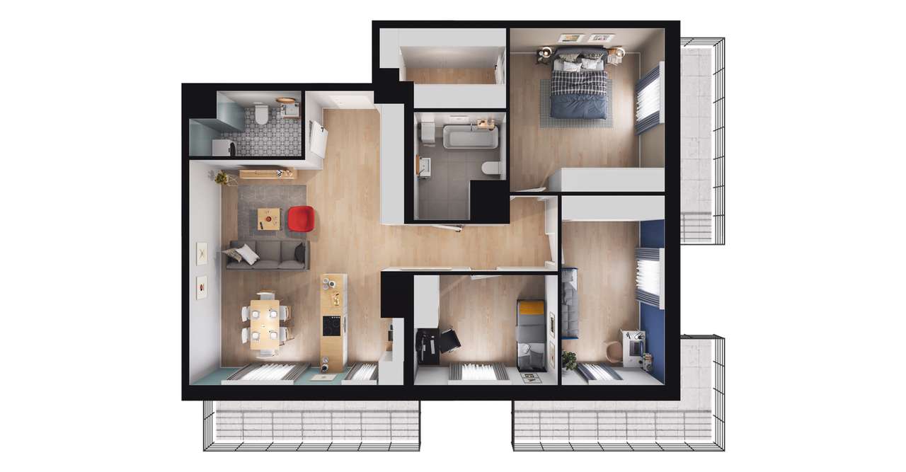 4-pokojowe mieszkanie 95m2 + 3 loggie - Pełny obrazek: 2/8