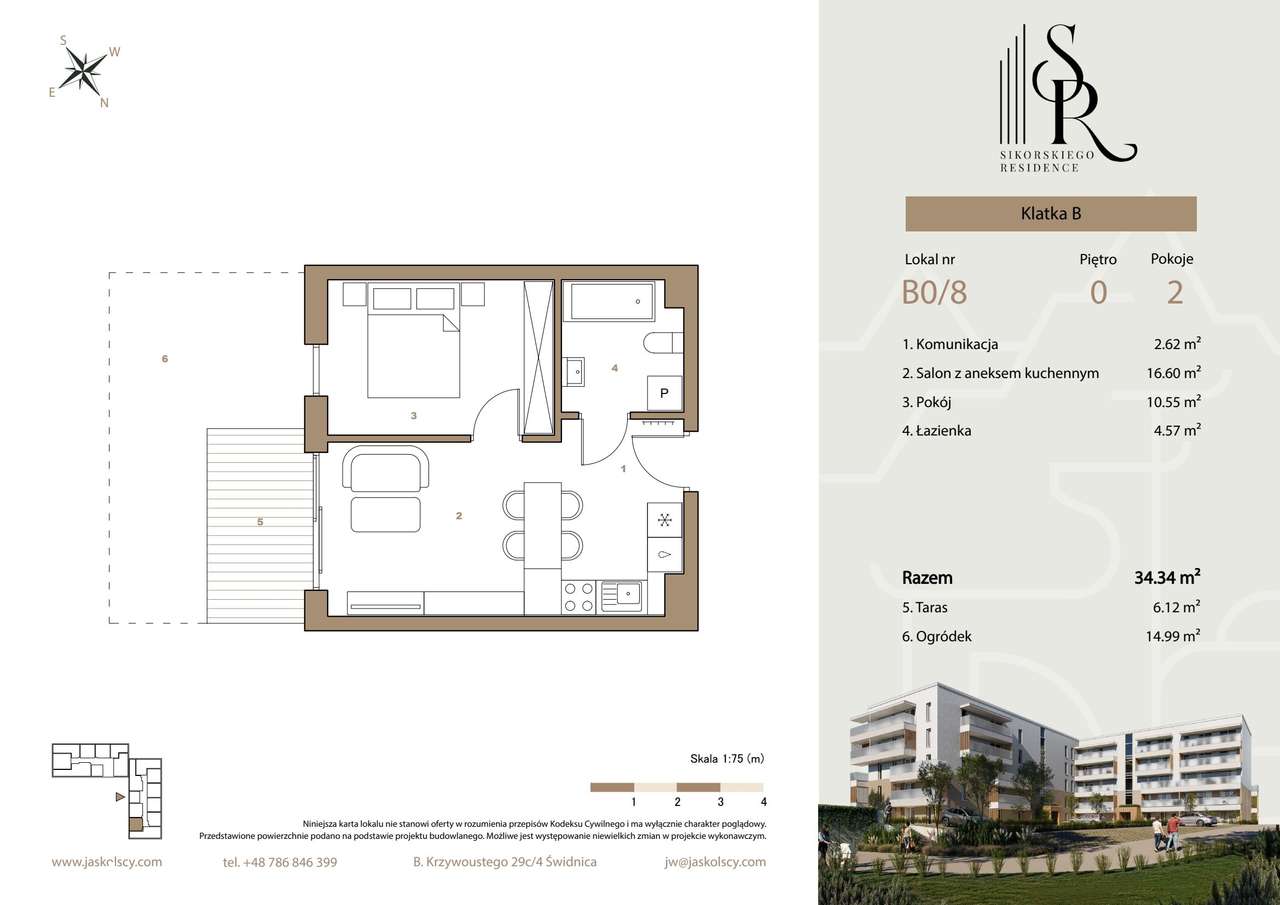 2-pokojowe mieszkanie 34m2 + ogródek Bezpośrednio - Pełny obrazek: 2/7