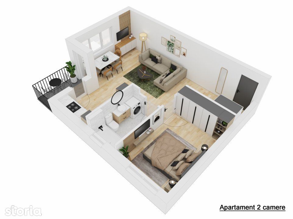 Apartament 2 camere de vanzare 50 mpu cu 1 balcon zona Doamna Stanca
