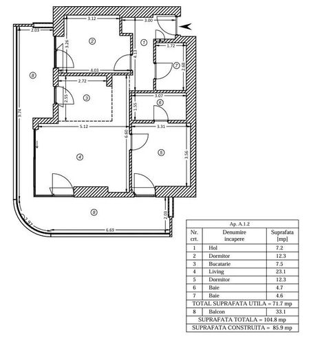 Apartament 3 Camere, Finalizat, 119mp, Yacht Kid - Fabrica de Glucoza-1